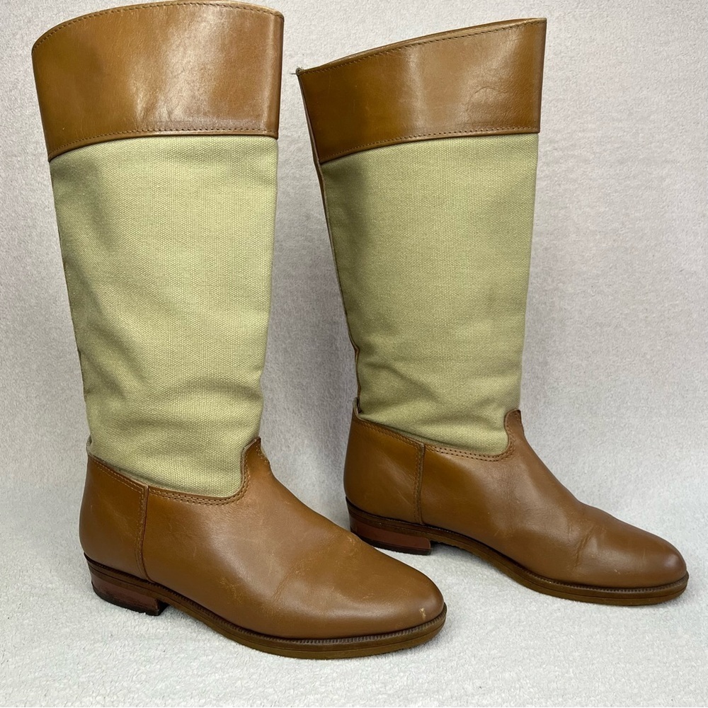Vintage LL Bean Tall Riding Boots Leather & Canvas Women’s 8 Brown/Tan VTG Maine